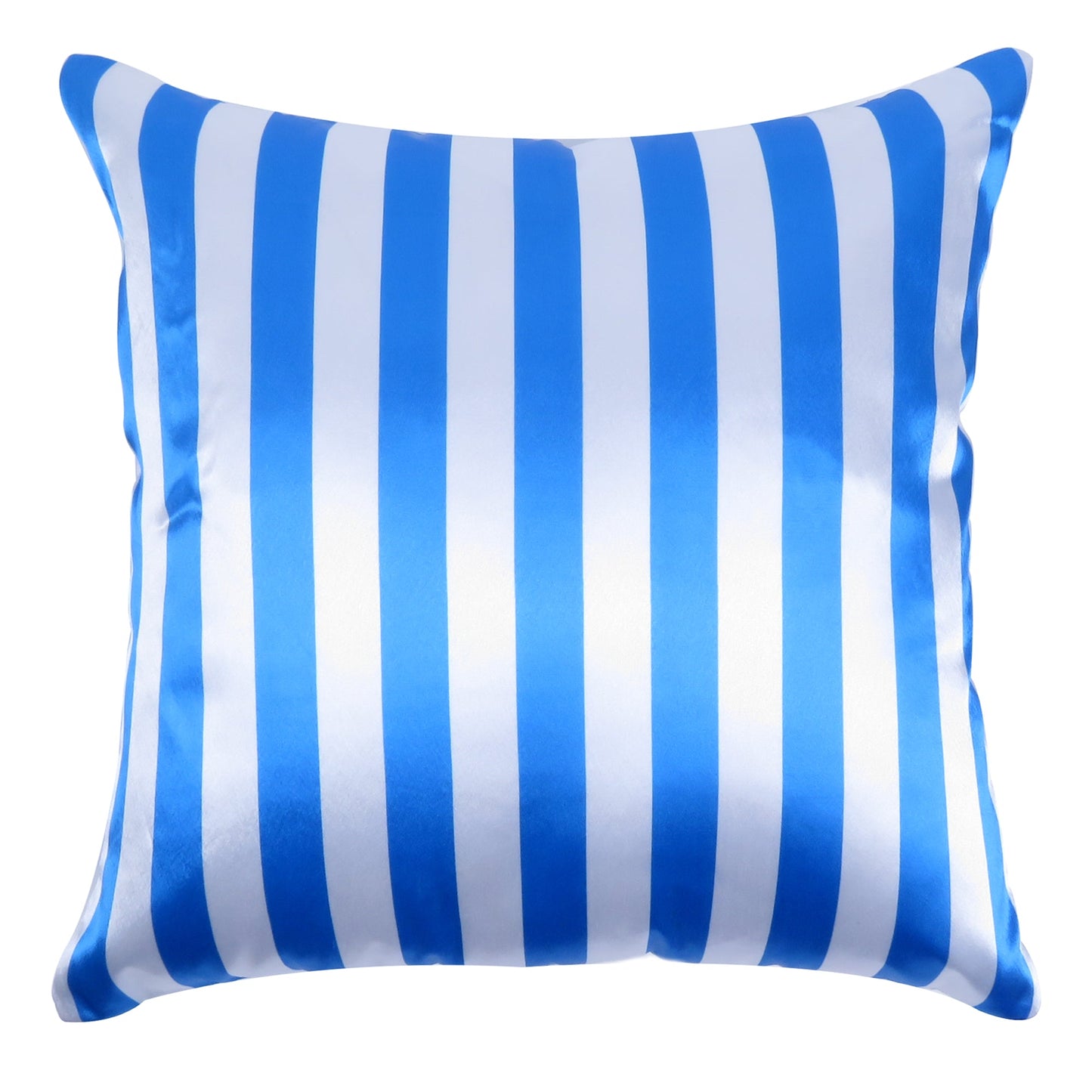 Blue Silky Striped Satin Silk Cushion Covers in Set of 2