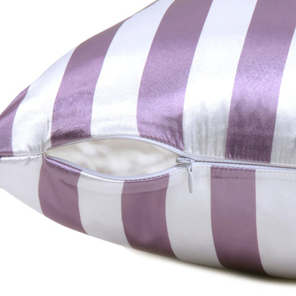 Luxury Soft Striped Satin Silk Cushion Cover in Set of 2 - Bordeaux Purple