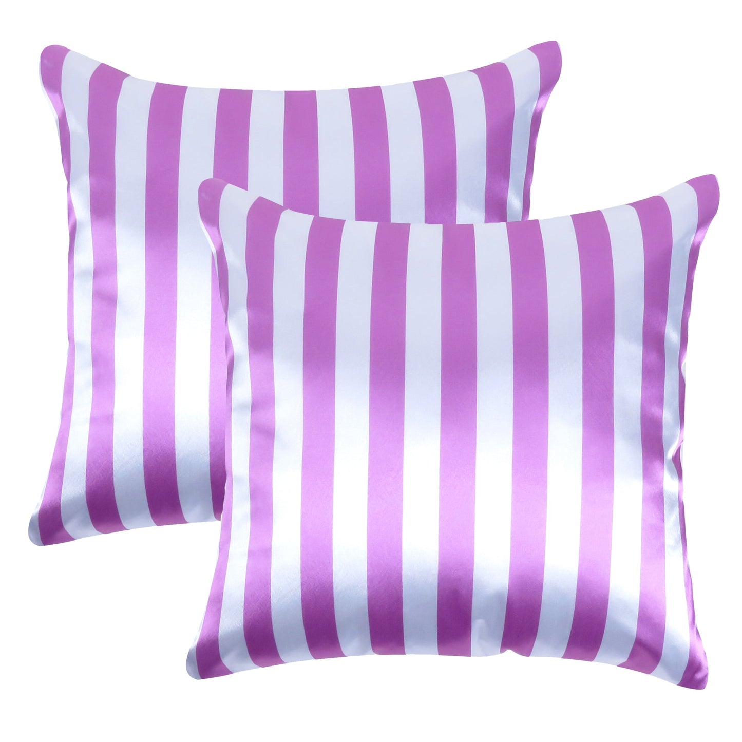 Dark Pink Silky Striped Satin Silk Cushion Covers in Set of 2