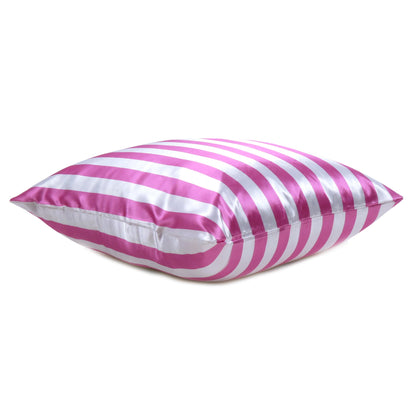 Light Pink Silky Striped Satin Silk Cushion Covers in Set of 2