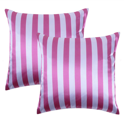 Light Pink Silky Striped Satin Silk Cushion Covers in Set of 2