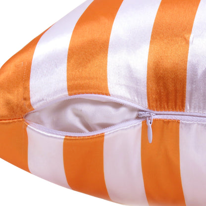 Luxury Soft Striped Satin Silk Cushion Cover in Set of 2 - Orange Peel