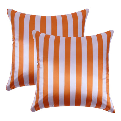 Orange Peel Silky Striped Satin Silk Cushion Covers in Set of 2