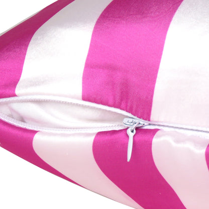 Luxury Soft Striped Satin Silk Cushion Cover in Set of 2 -  Pink