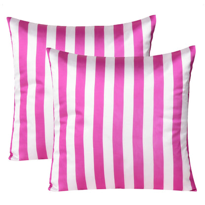 Pink Silky Striped Satin Silk Cushion Covers in Set of 2