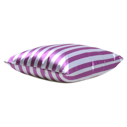 Purple Silky Striped Satin Silk Cushion Covers in Set of 2