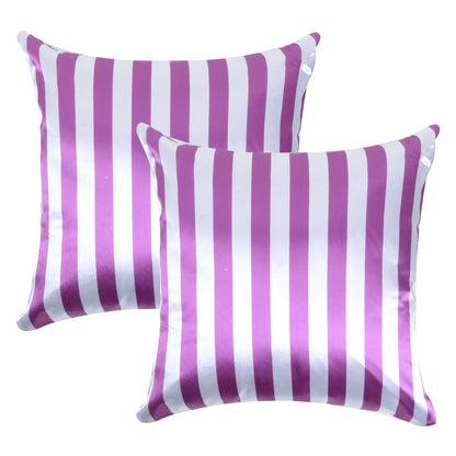 Purple Silky Striped Satin Silk Cushion Covers in Set of 2