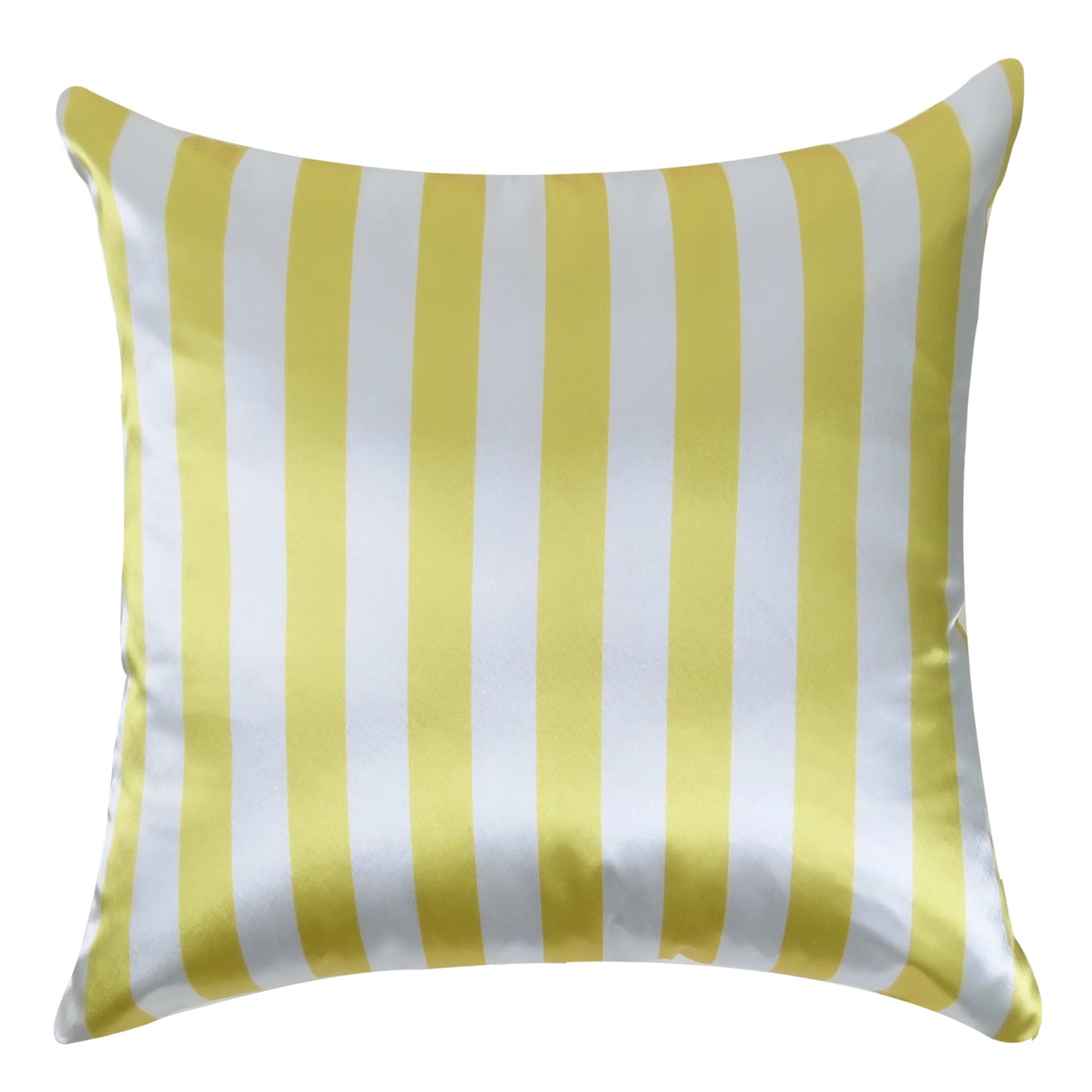 Yellow Silky Striped Satin Silk Cushion Covers in Set of 2