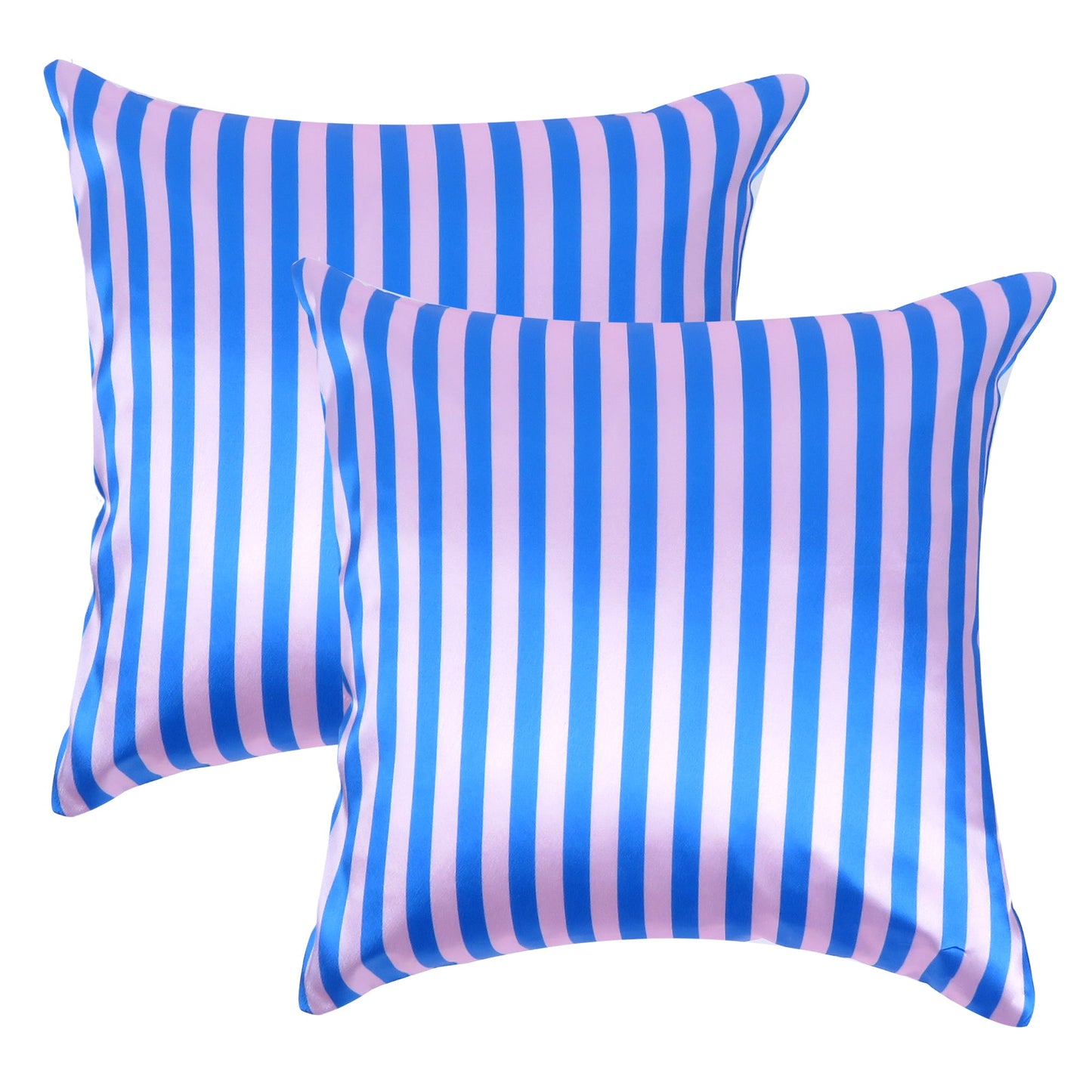 Blue Aster Fairy Tale Silky Striped Satin Silk Cushion Covers in Set of 2