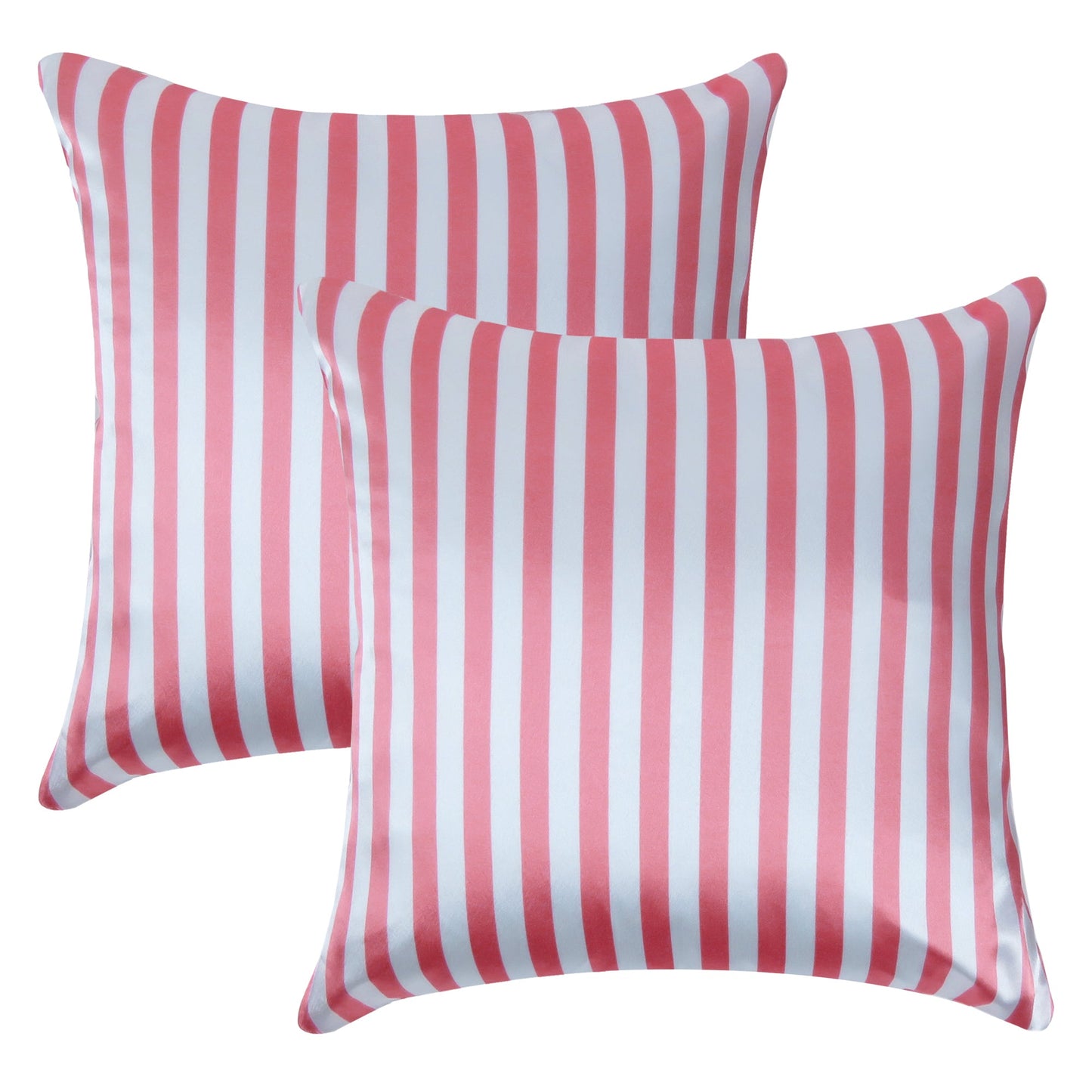 Camellia Rose Silky Striped Satin Silk Cushion Covers in Set of 2