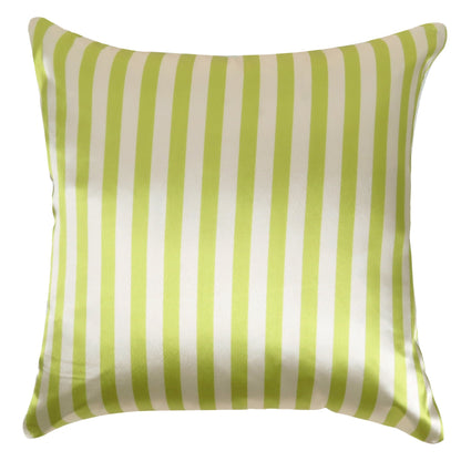 Celery Silky Striped Satin Silk Cushion Covers in Set of 2