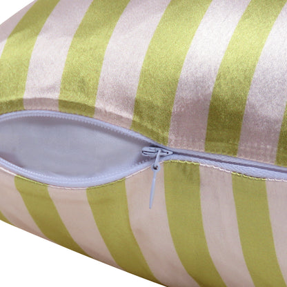 Luxury Soft Striped Satin Silk Cushion Cover in Set of 2 - Celery