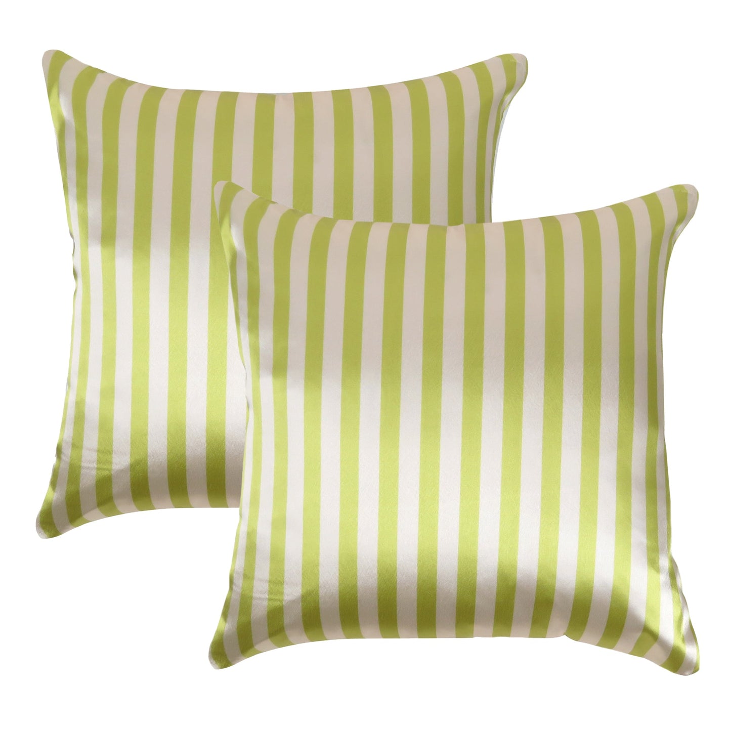 Celery Silky Striped Satin Silk Cushion Covers in Set of 2