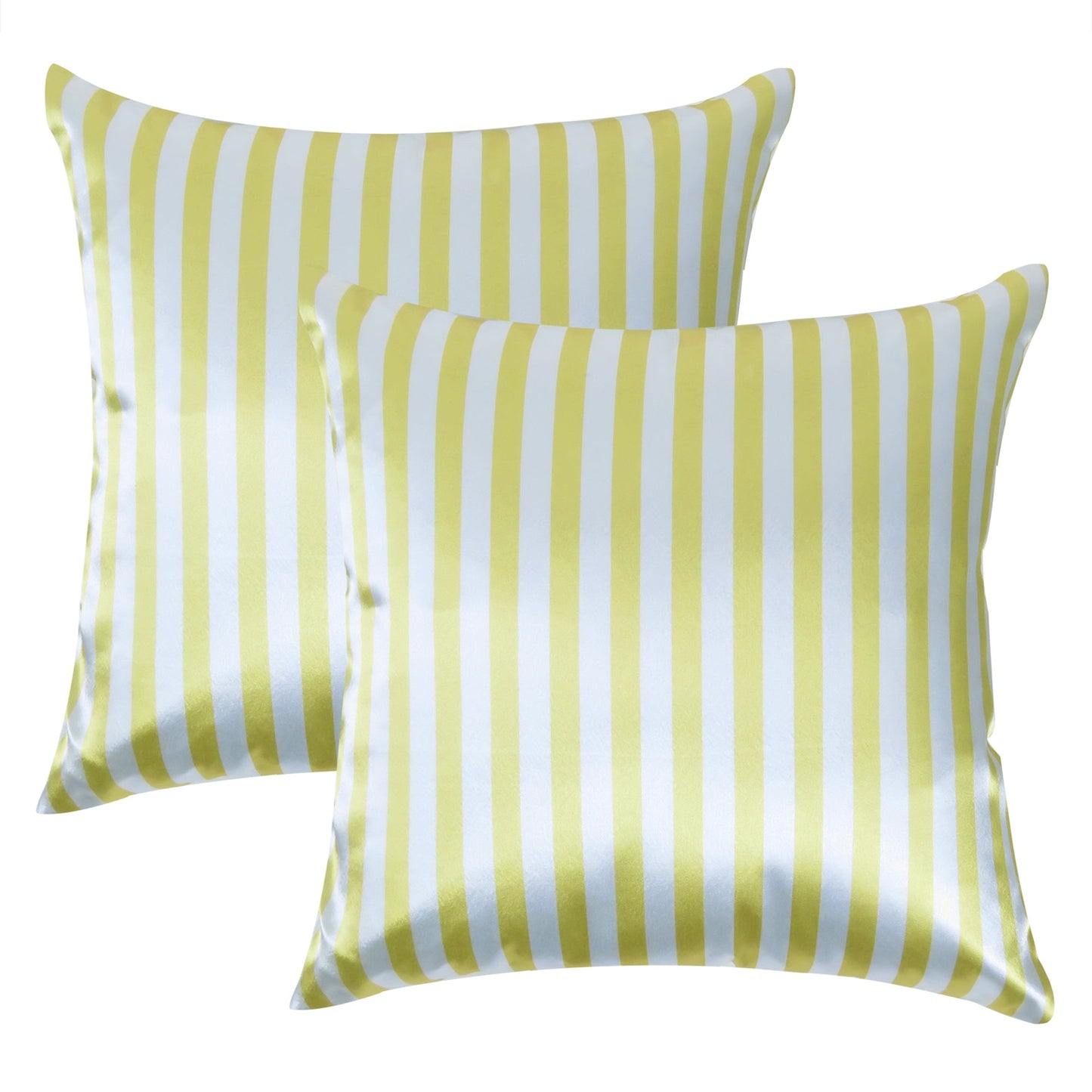 Cream Gold Silky Striped Satin Silk Cushion Covers in Set of 2
