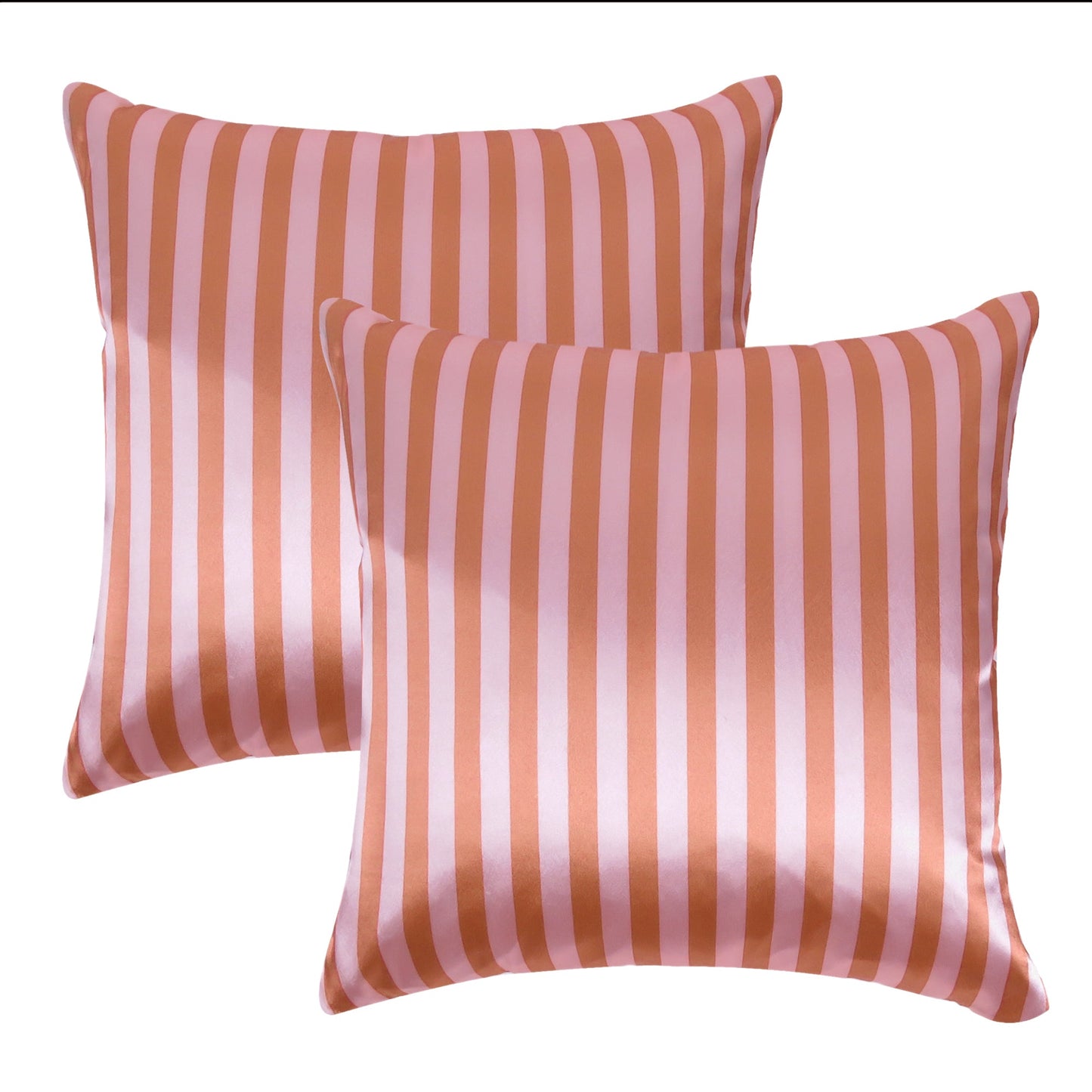 Flamingo Silky Striped Satin Silk Cushion Covers in Set of 2