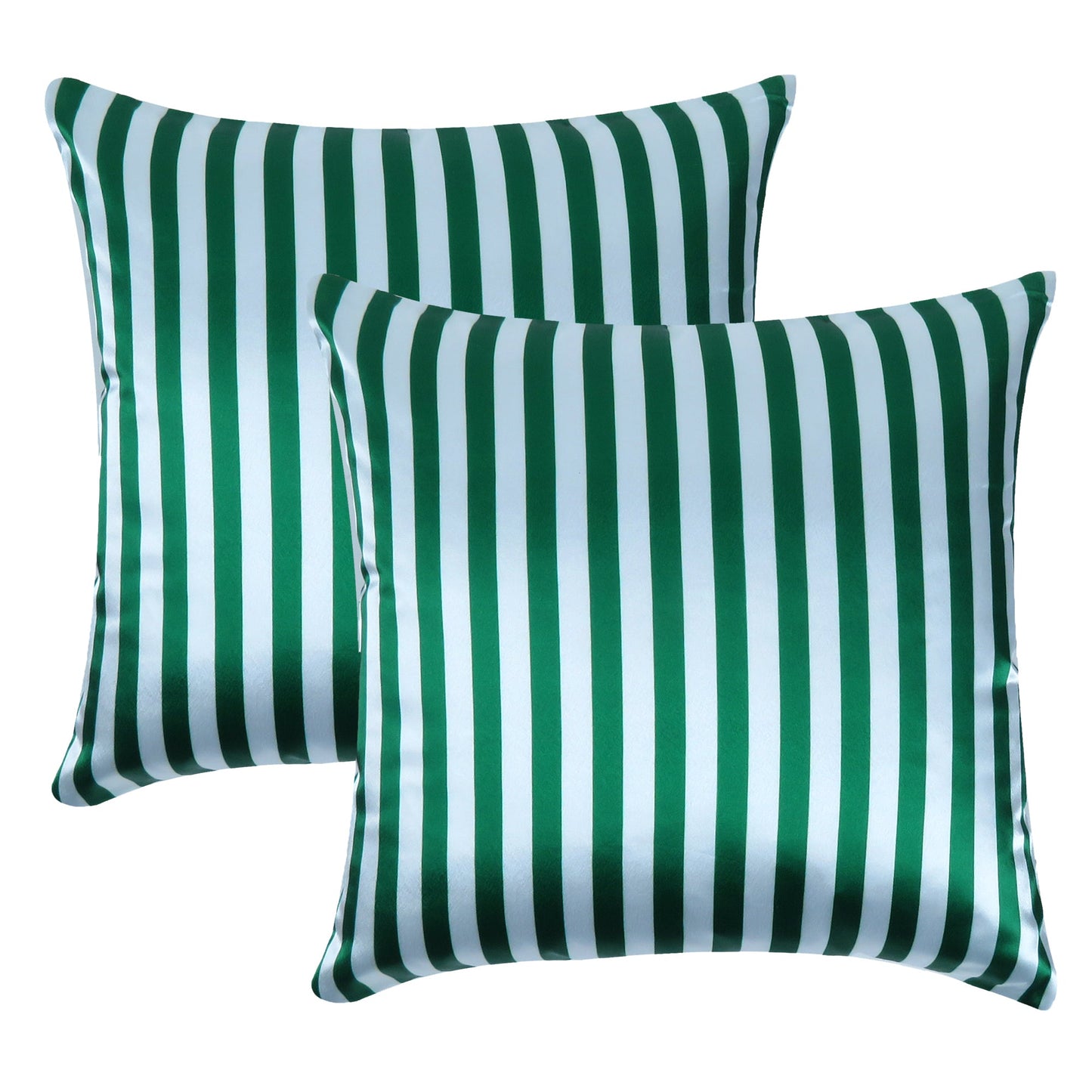 Jolly Green Silky Striped Satin Silk Cushion Covers in Set of 2