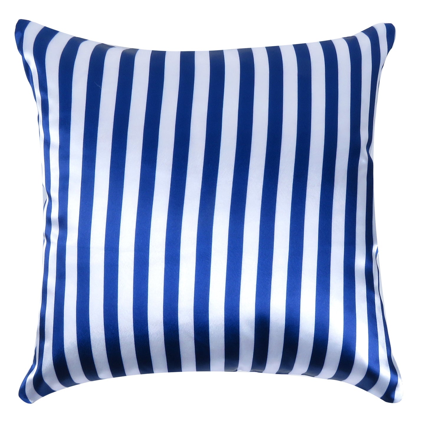 Navy Blue Silky Striped Satin Silk Cushion Covers in Set of 2
