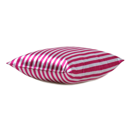 Pink Peacock Silky Striped Satin Silk Cushion Covers in Set of 2