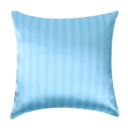 Sky Blue Silky Striped Satin Silk Cushion Covers in Set of 2