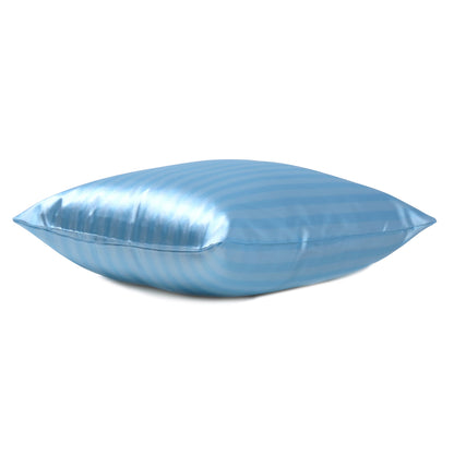Sky Blue Silky Striped Satin Silk Cushion Covers in Set of 2
