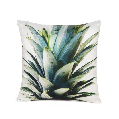 White Pineapple Leaves Printed Cushion Cover in Set of 2
