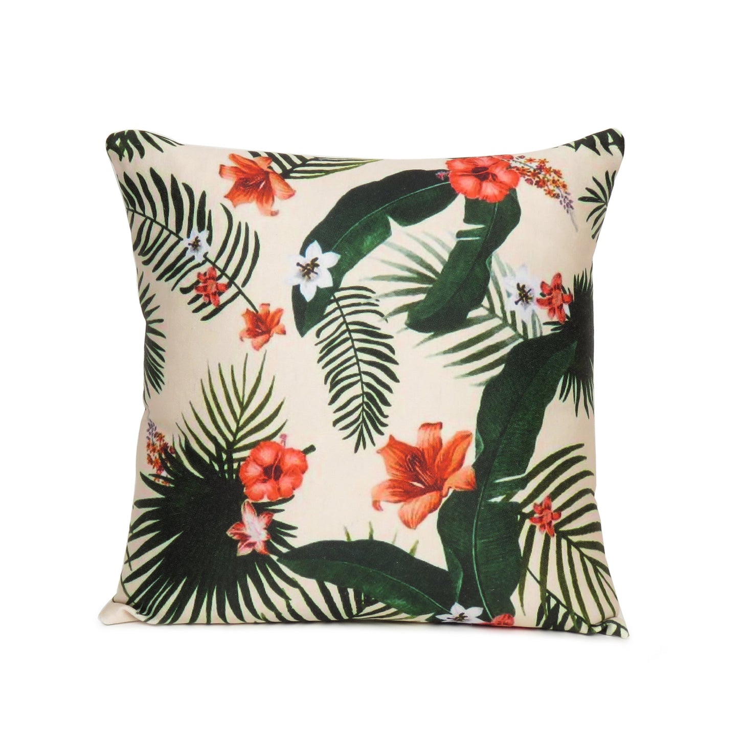 Beige Floral with Leaf Printed Cushion Cover in Set of 2