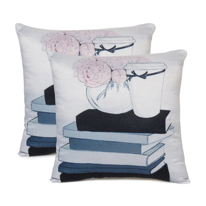 White Books Printed Cushion Cover in Set of 2