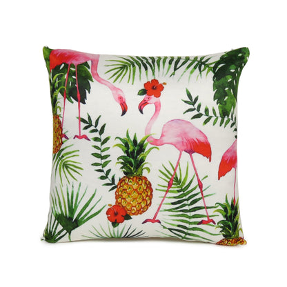 Green Flamingo Printed Cushion Cover in Set of 2