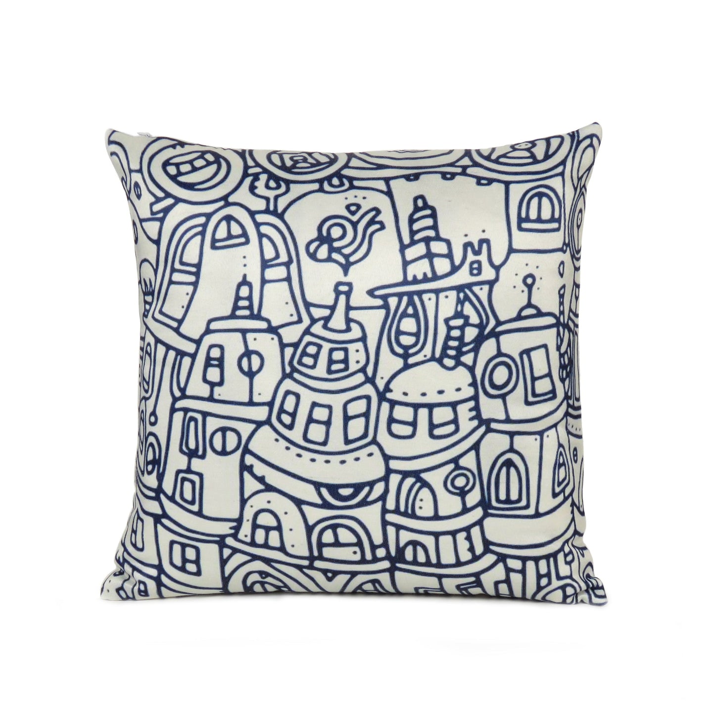 Blue Doodle City Printed Cushion Cover in Set of 2