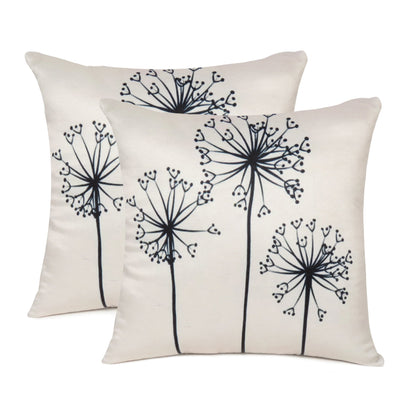 White Dandelion Printed Cushion Cover in Set of 2