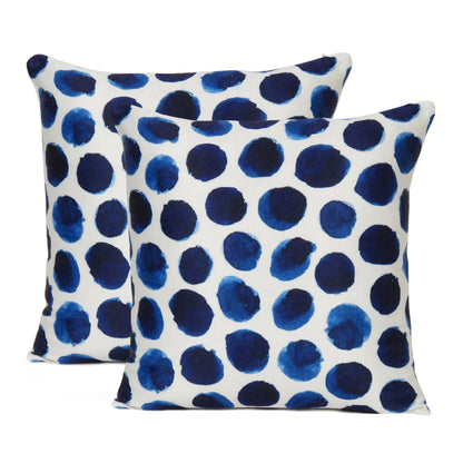 Blue Watercolor Dot Printed Cushion Cover in Set of 2