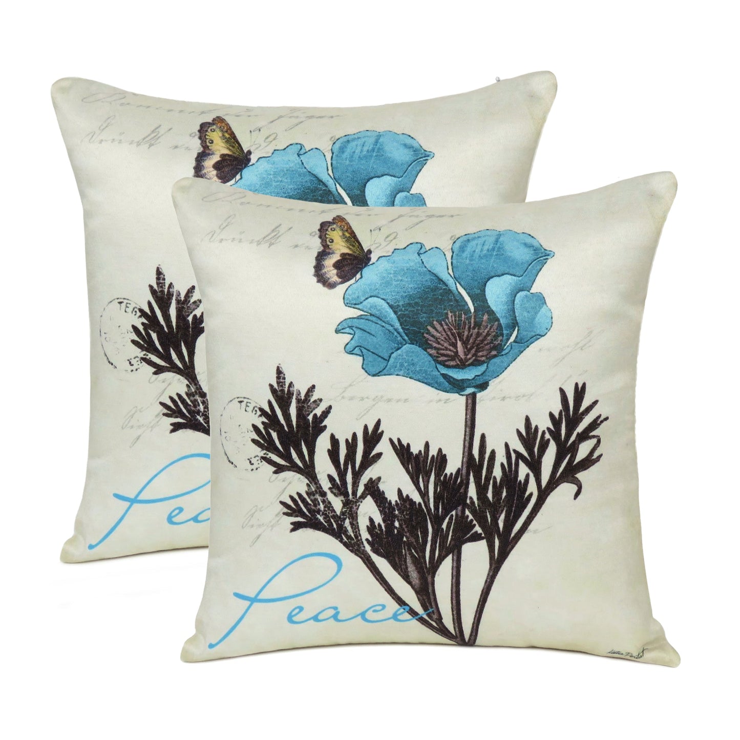 White Floral Printed Cushion Cover in Set of 2