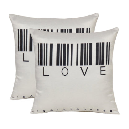 White Love Printed Cushion Cover in Set of 2