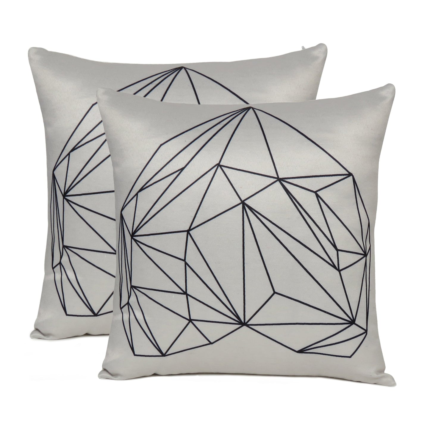 White Geometric Printed Cushion Cover in Set of 2