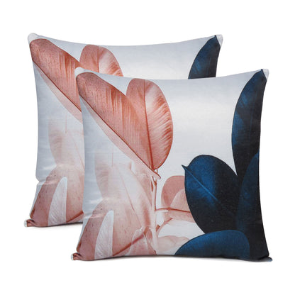 White Leaf Printed Cushion Cover in Set of 2
