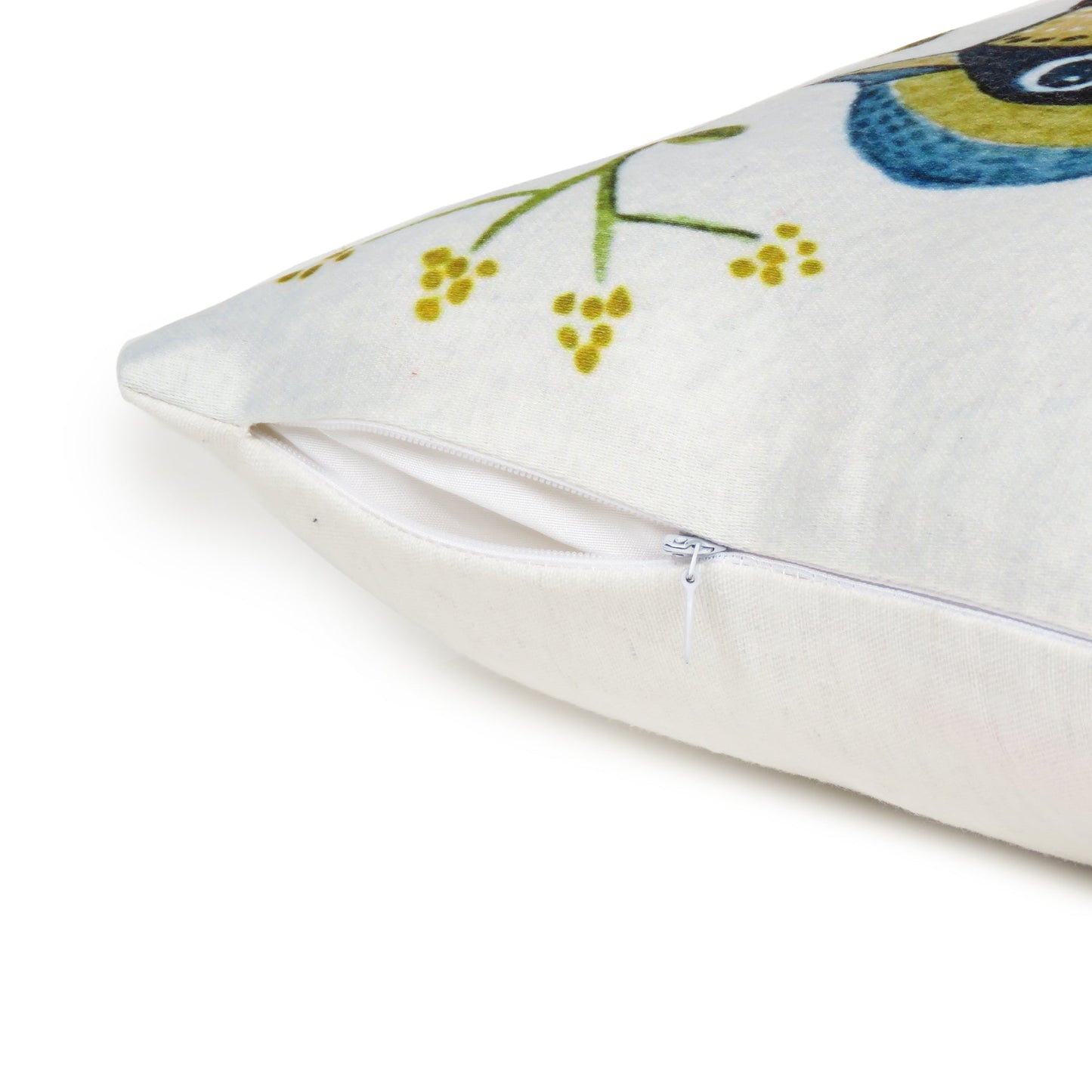 Yellow Leaf & Bird Printed Cushion Cover in Set of 2