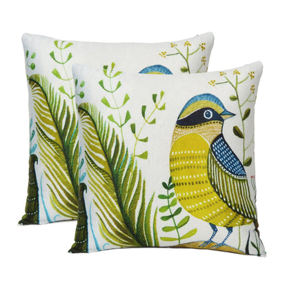 Yellow Leaf & Bird Printed Cushion Cover in Set of 2