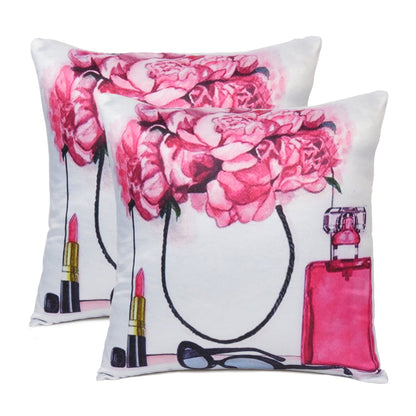 Pink Floral Print Cushion Cover in Set of 2