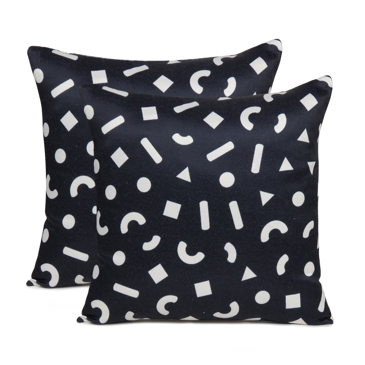 Black Geometric Print Cushion Cover in Set of 2