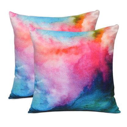 Multicolor Watercolor Stain Printed Cushion Cover in Set of 2