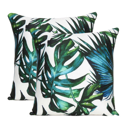 Green Tropical Leaf Printed Cushion Cover in Set of 2
