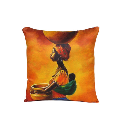 Yellow Lady Tribal Printed Cushion Cover in Set of 2