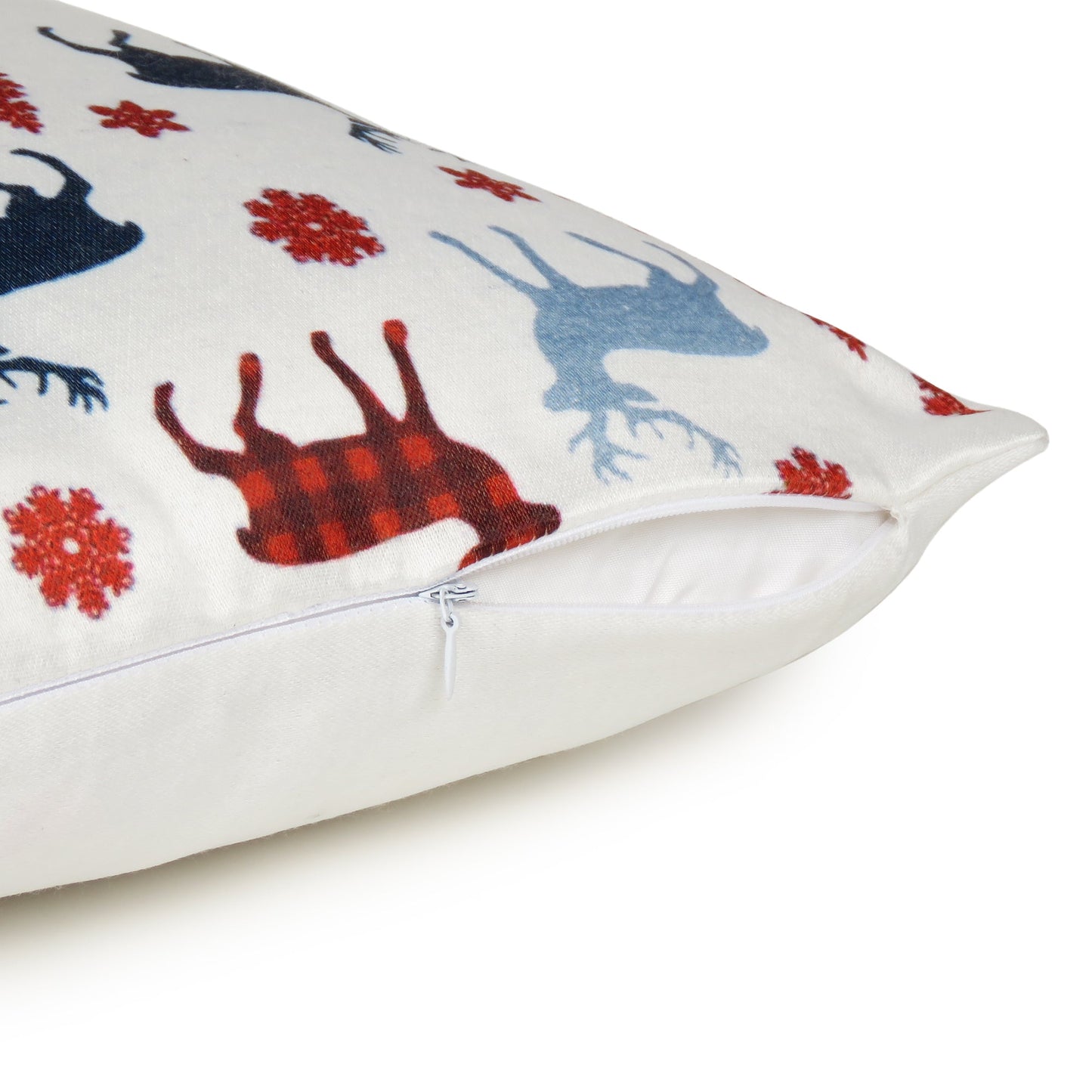 Multicolor Christmas Reindeer Printed Cushion Cover in Set of 2