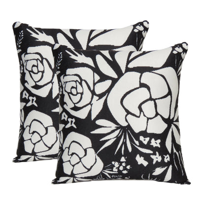 Black Floral Printed Cushion Cover in Set of 2