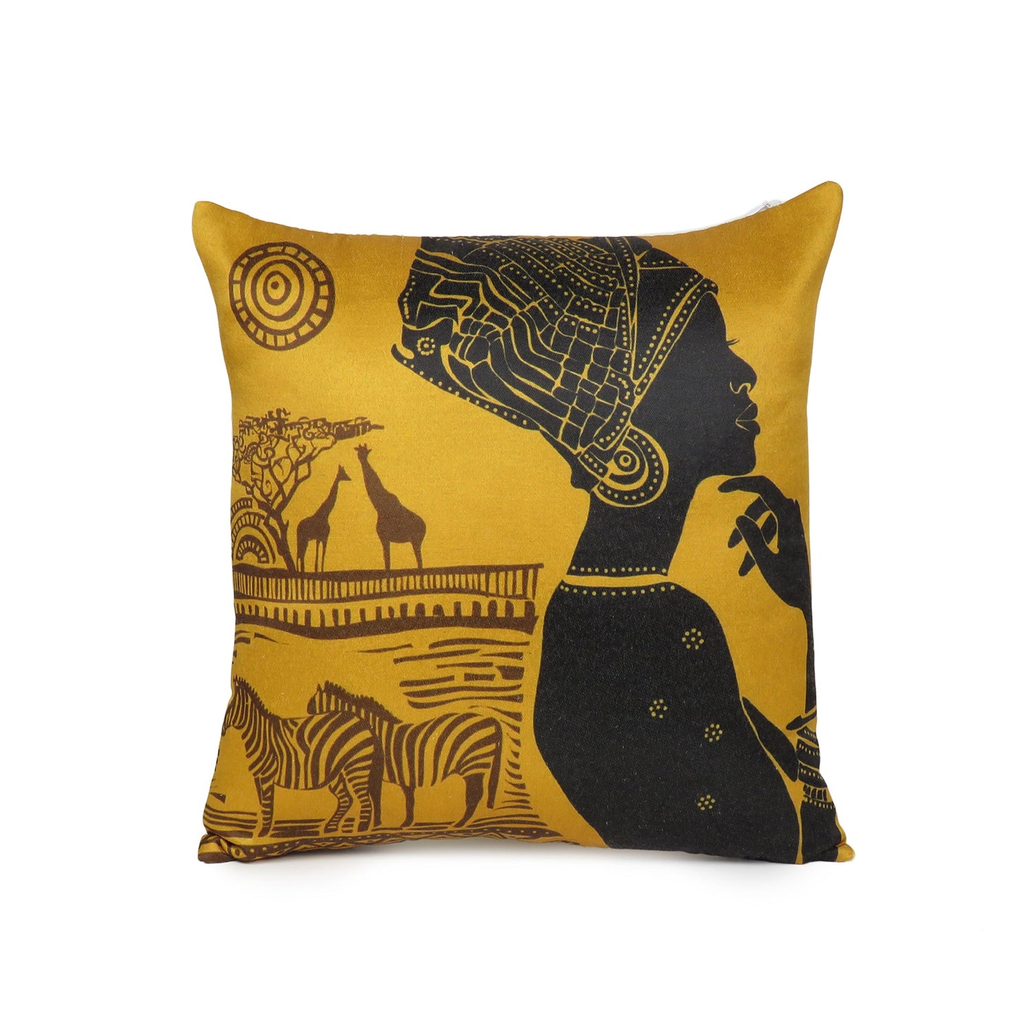 Yellow Tribal Lady Printed Cushion Cover in Set of 2