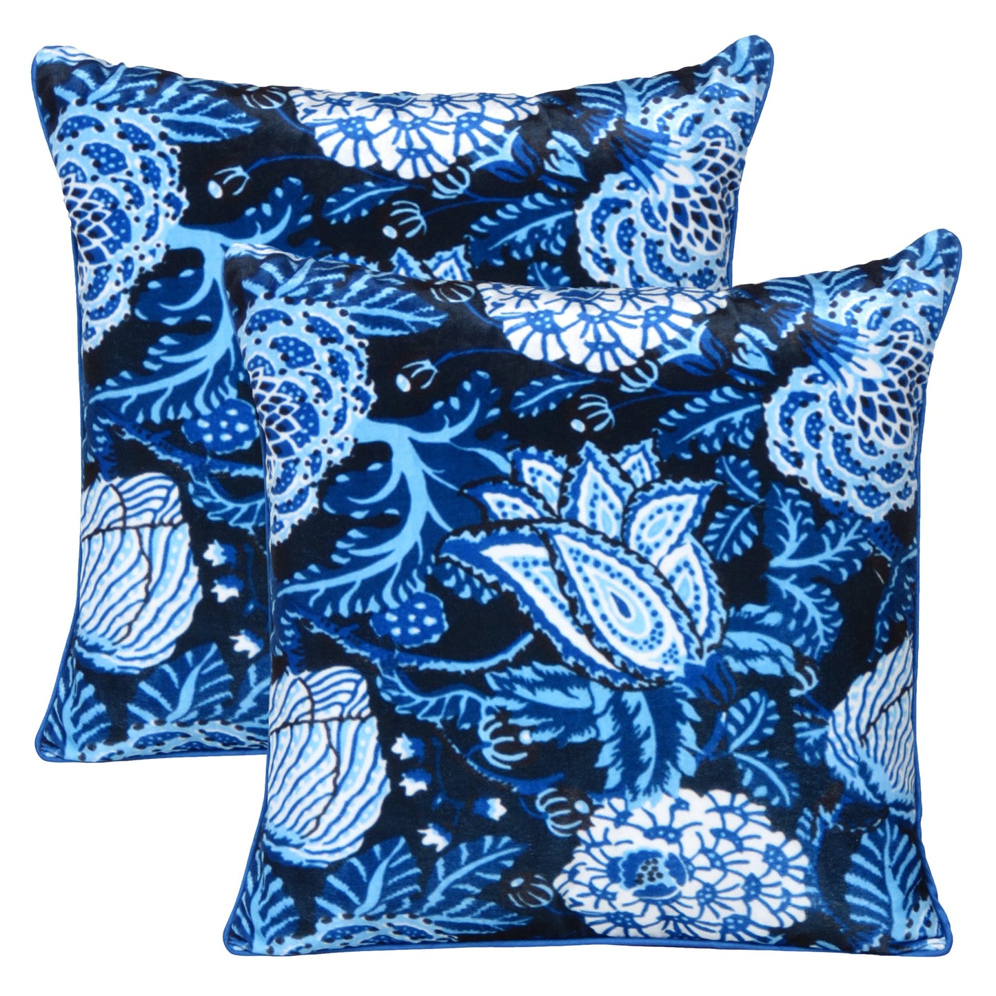 Velvet Polydupion Printed Cushion Covers in Set of 2 - Blue