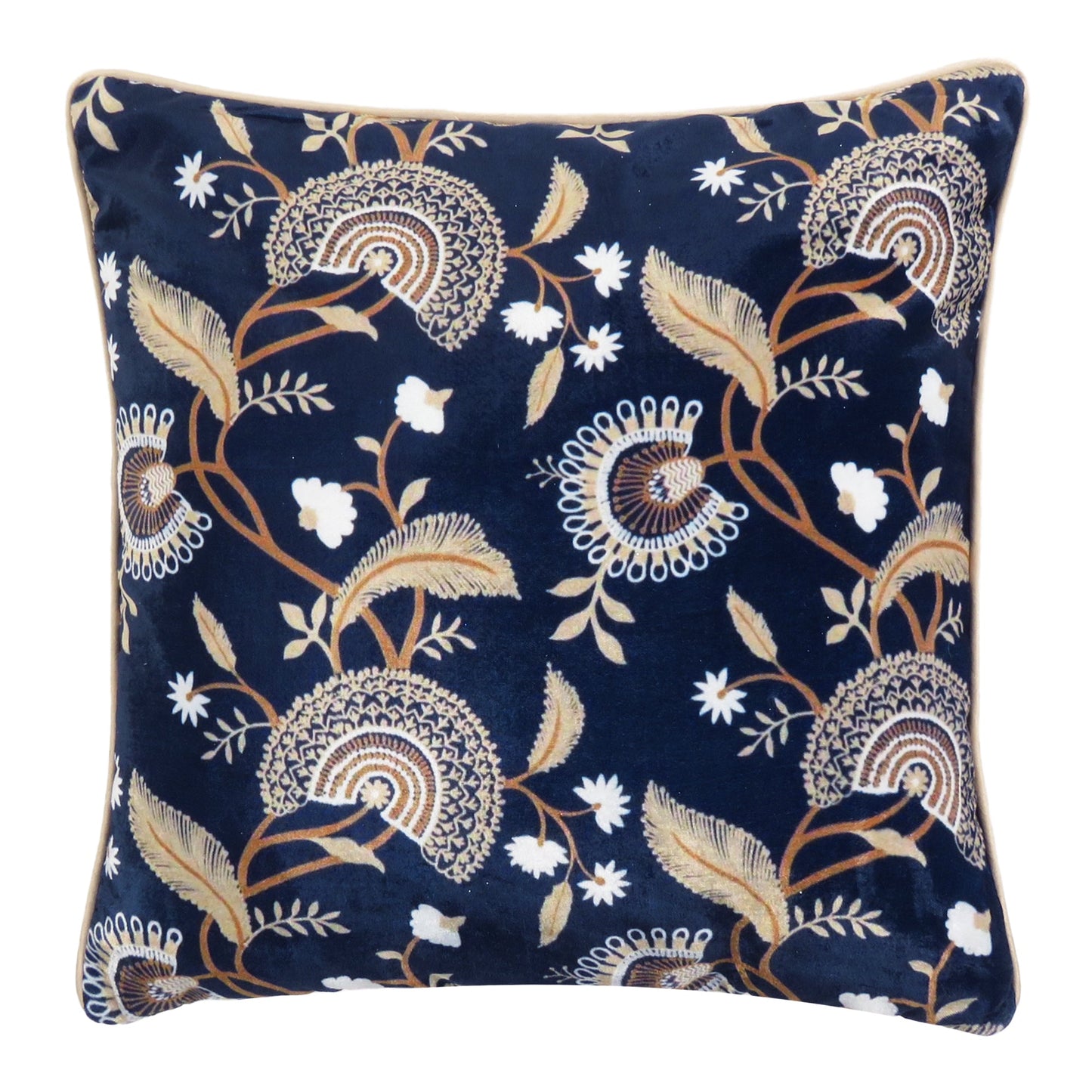 Velvet Polydupion Printed Cushion Covers in Set of 2 - Blue & Gold