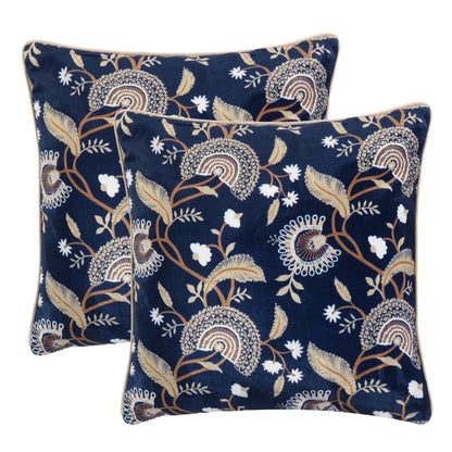 Velvet Polydupion Printed Cushion Covers in Set of 2 - Blue & Gold