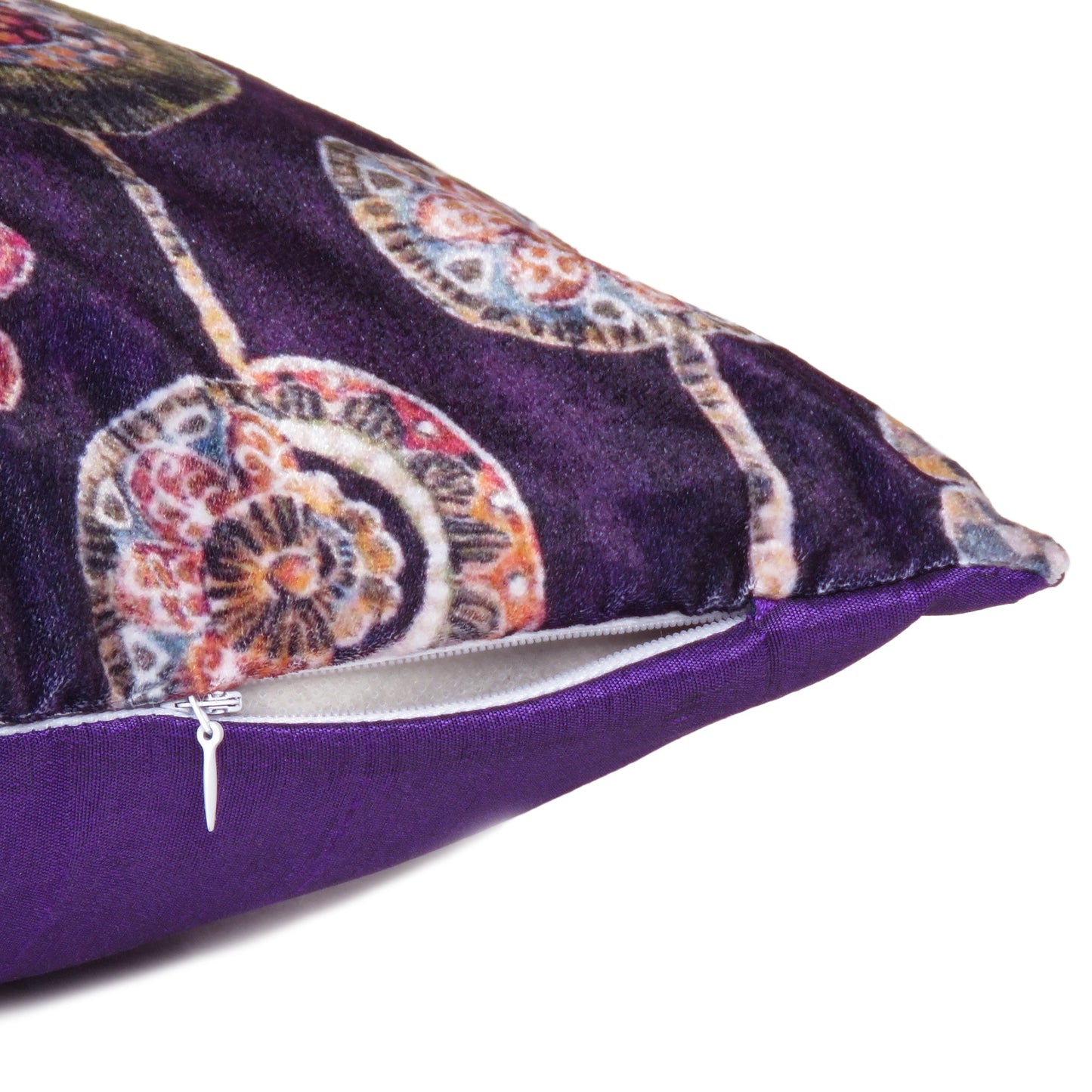 Velvet Polydupion Printed Cushion Covers in Set of 2 - Purple