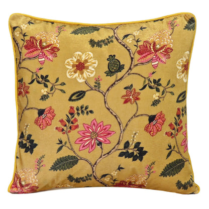 Velvet Polydupion Printed Cushion Covers in Set of 2 - Yellow